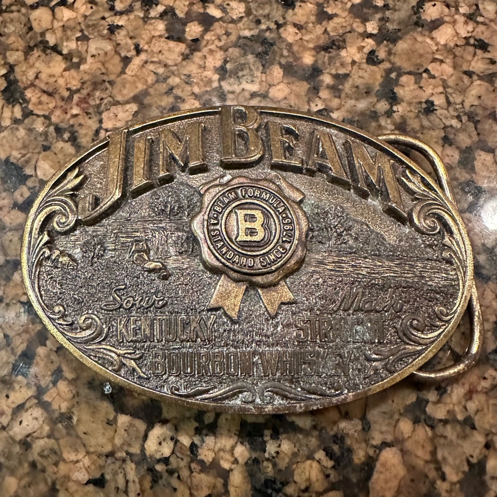 Jim Beam belt buckle. Brass.